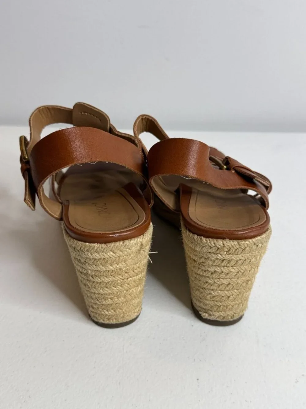 Vionic Jaylah Womens 8.5 Brown Leather Espadrille Wedge Sandals Strappy Boho